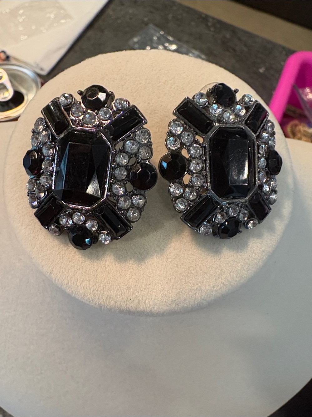 Black Crystal Cluster Pierced Earrings - Women Jewelry
